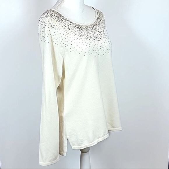 Tommy Bahama Silver Vista Ivory Embellished Sequins Cashmere Wool Sweater - med - Picture 6 of 12